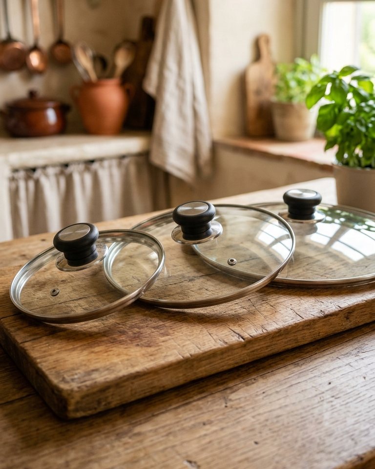 Set of 3 universal tempered-glass lids with steam vent