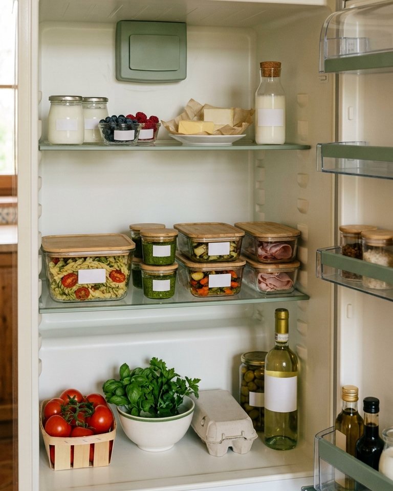 A fridge organised by the three-shelf rule