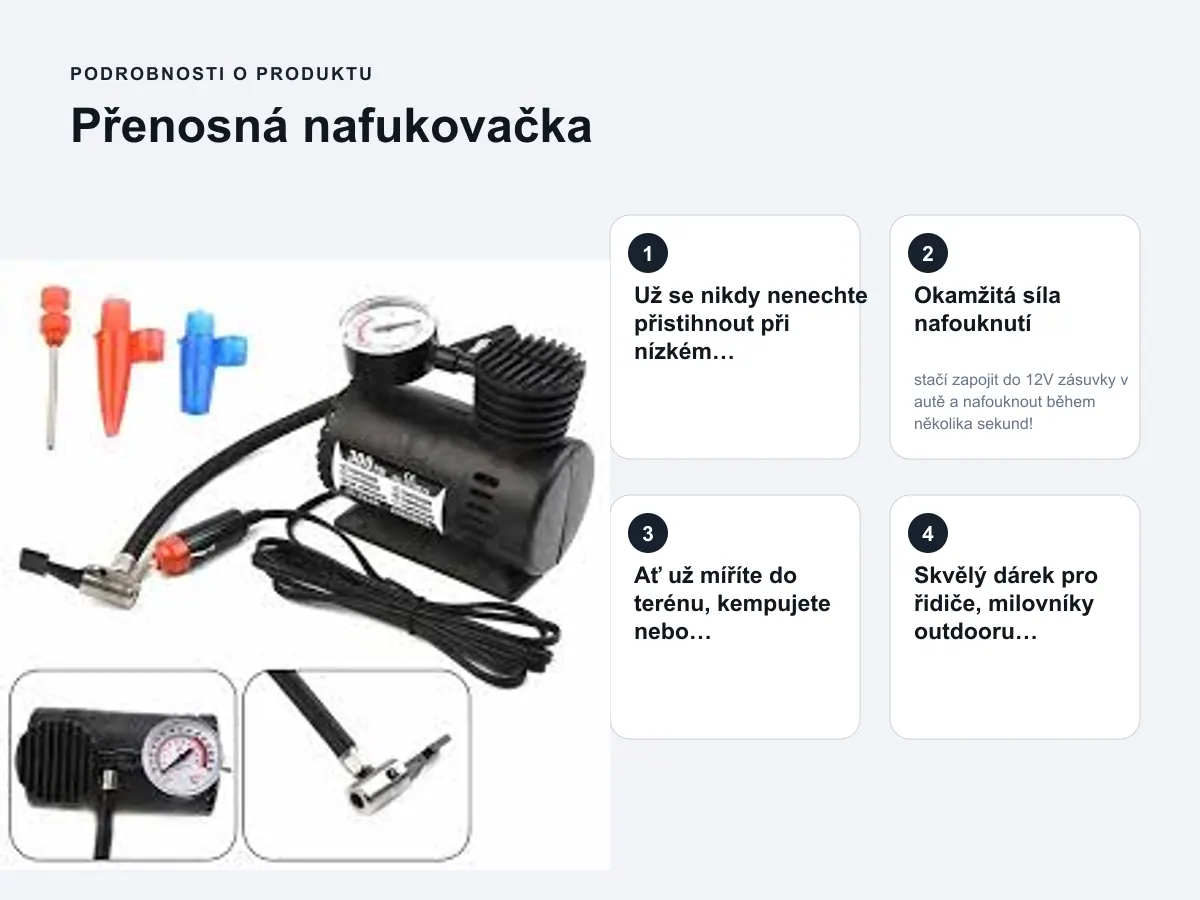 Podrobnosti o produktu: Přenosná nafukovačka