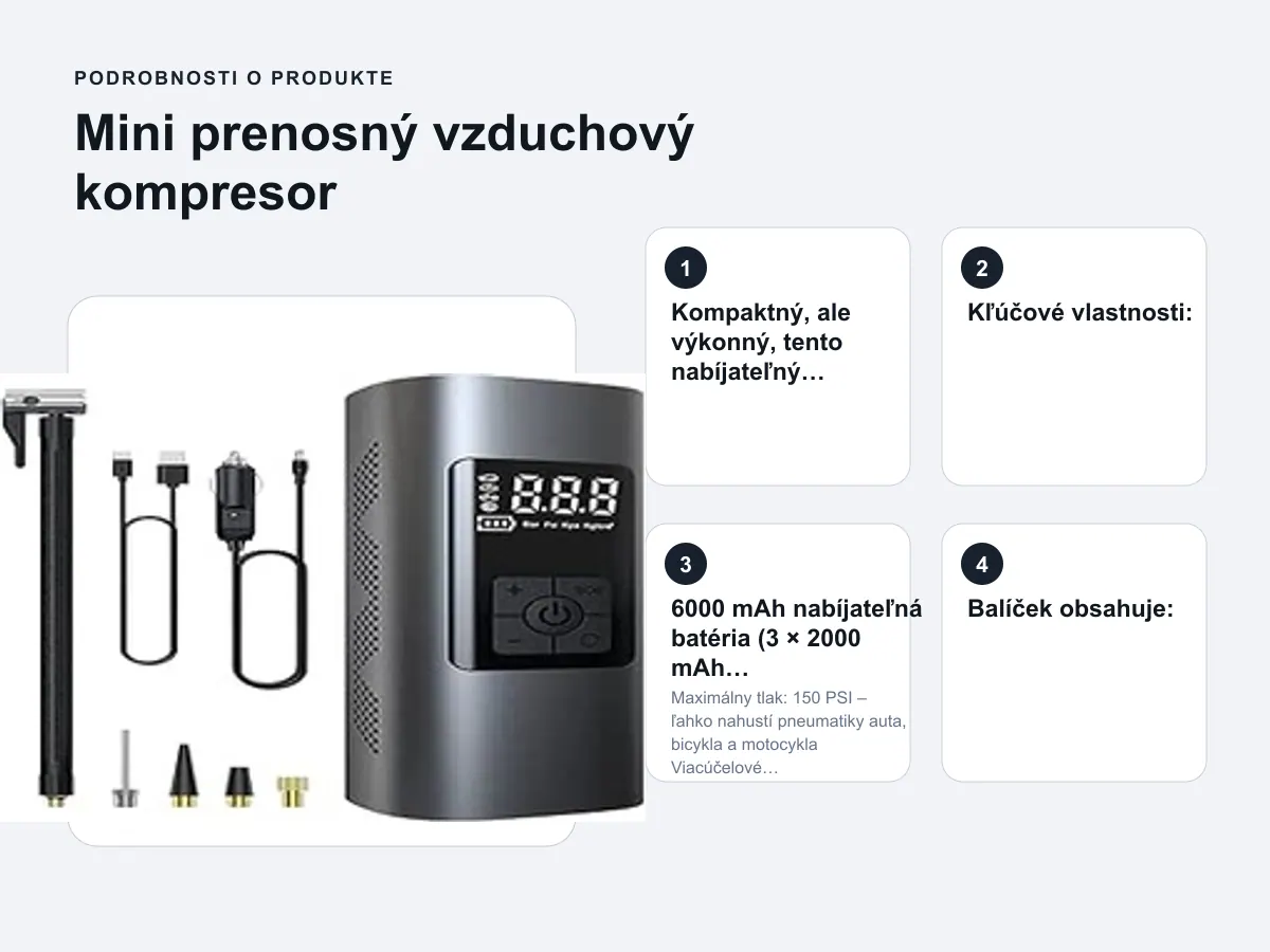 Podrobnosti o produkte: Mini prenosný vzduchový kompresor