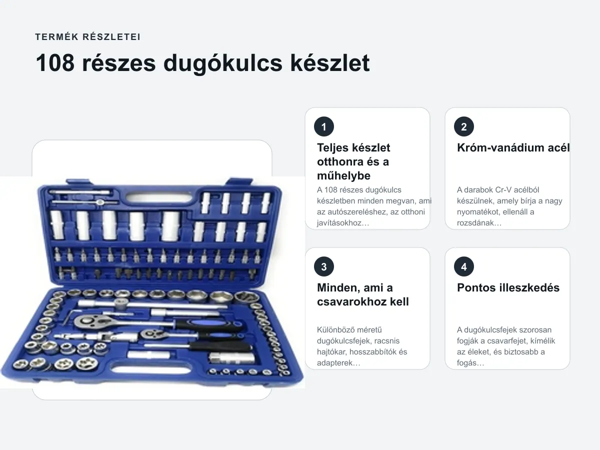 Termék részletei: 108 részes dugókulcs készlet