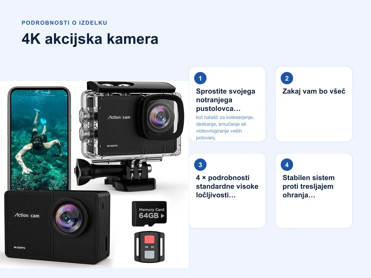 Podrobnosti o izdelku: 4K akcijska kamera