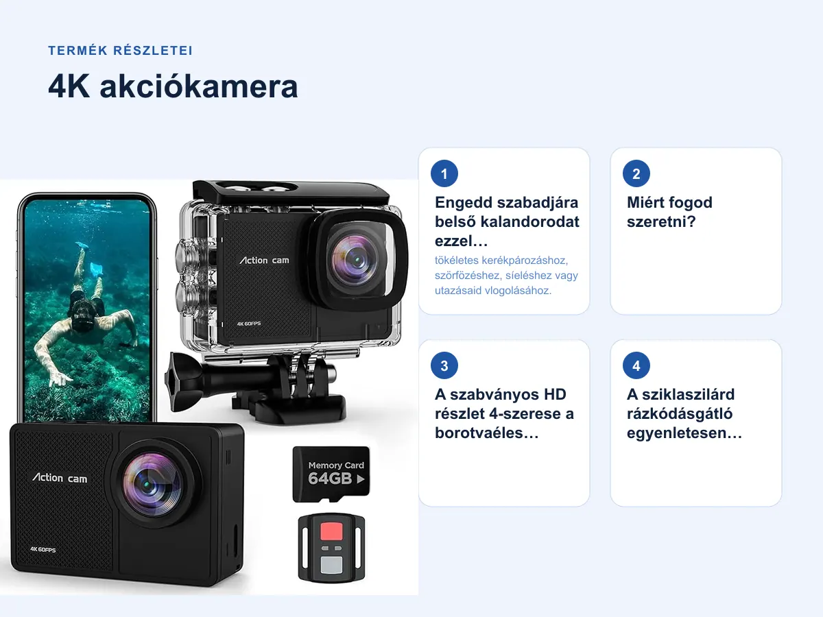 Termék részletei: 4K akciókamera
