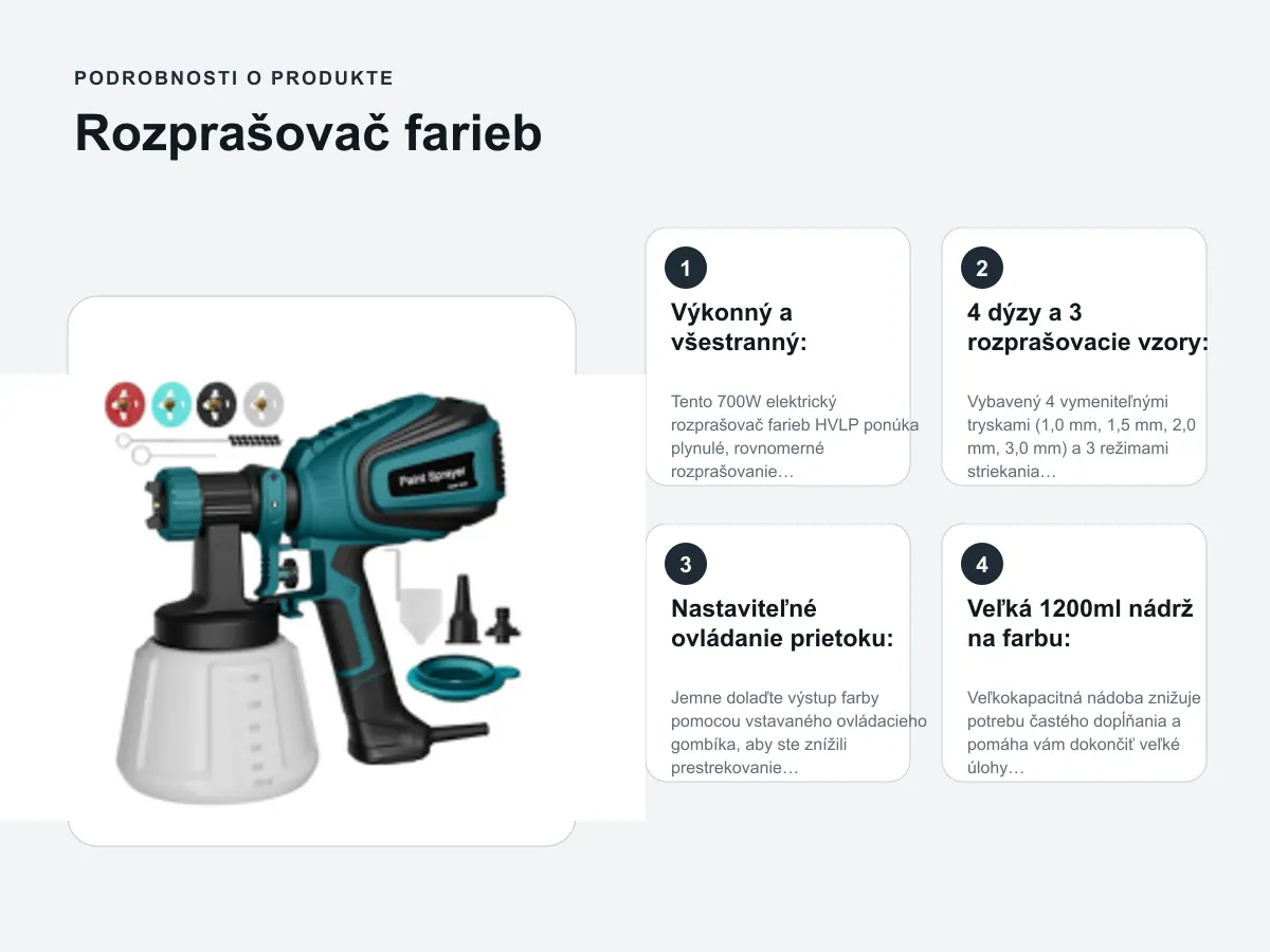 4 dýzy a 3 rozprašovacie vzory: