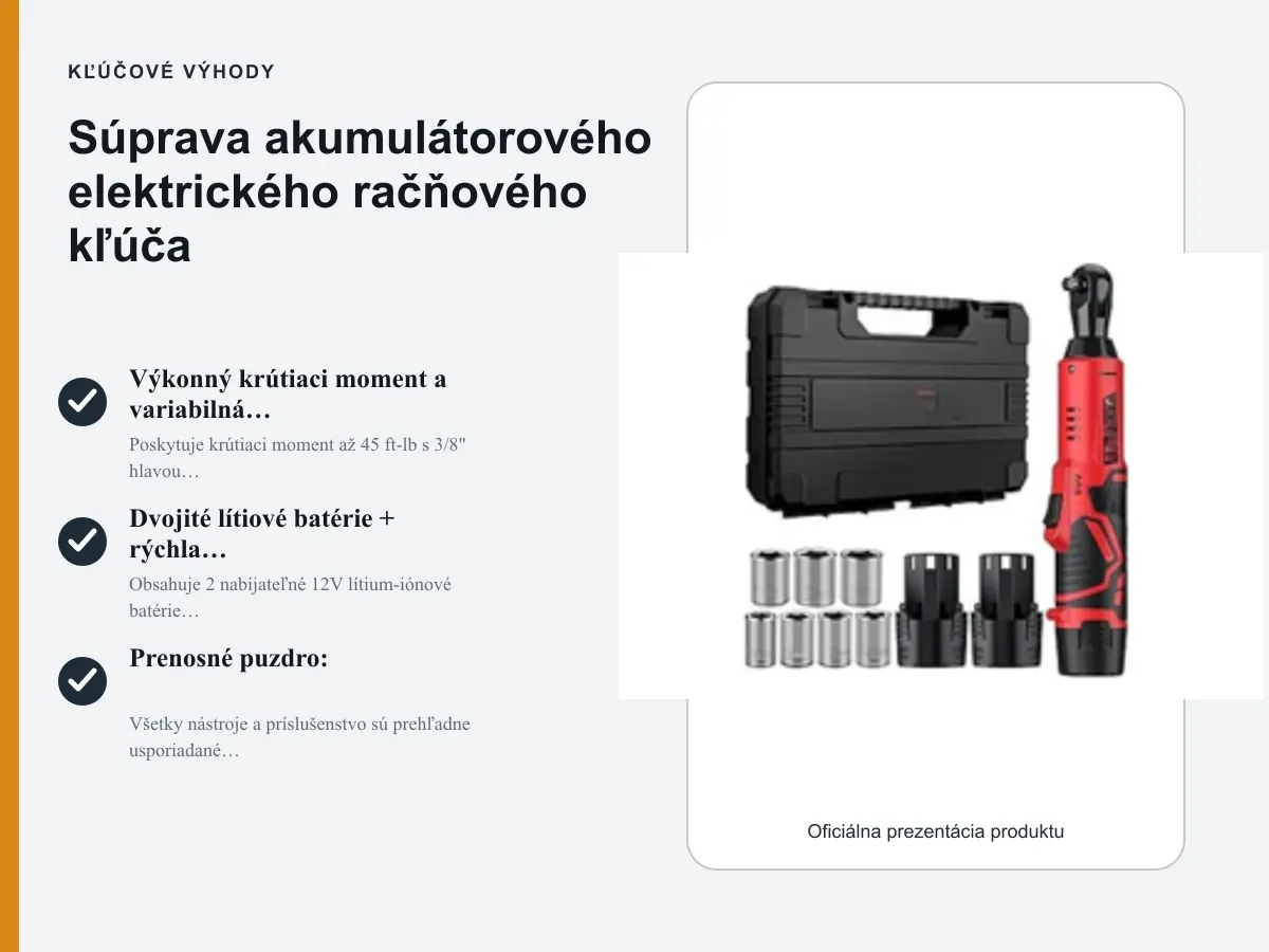 Kľúčové výhody: Súprava akumulátorového elektrického račňového kľúča
