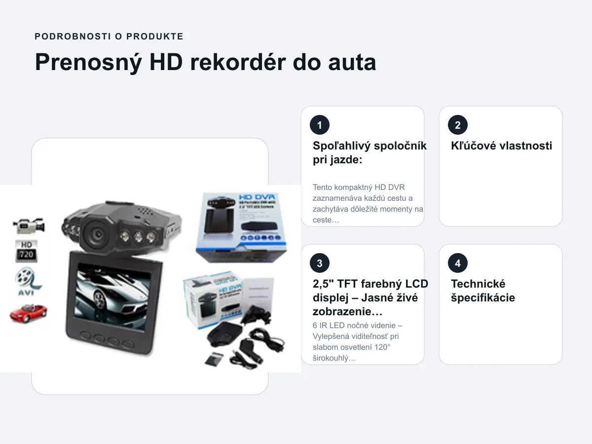 Podrobnosti o produkte: Prenosný HD rekordér do auta