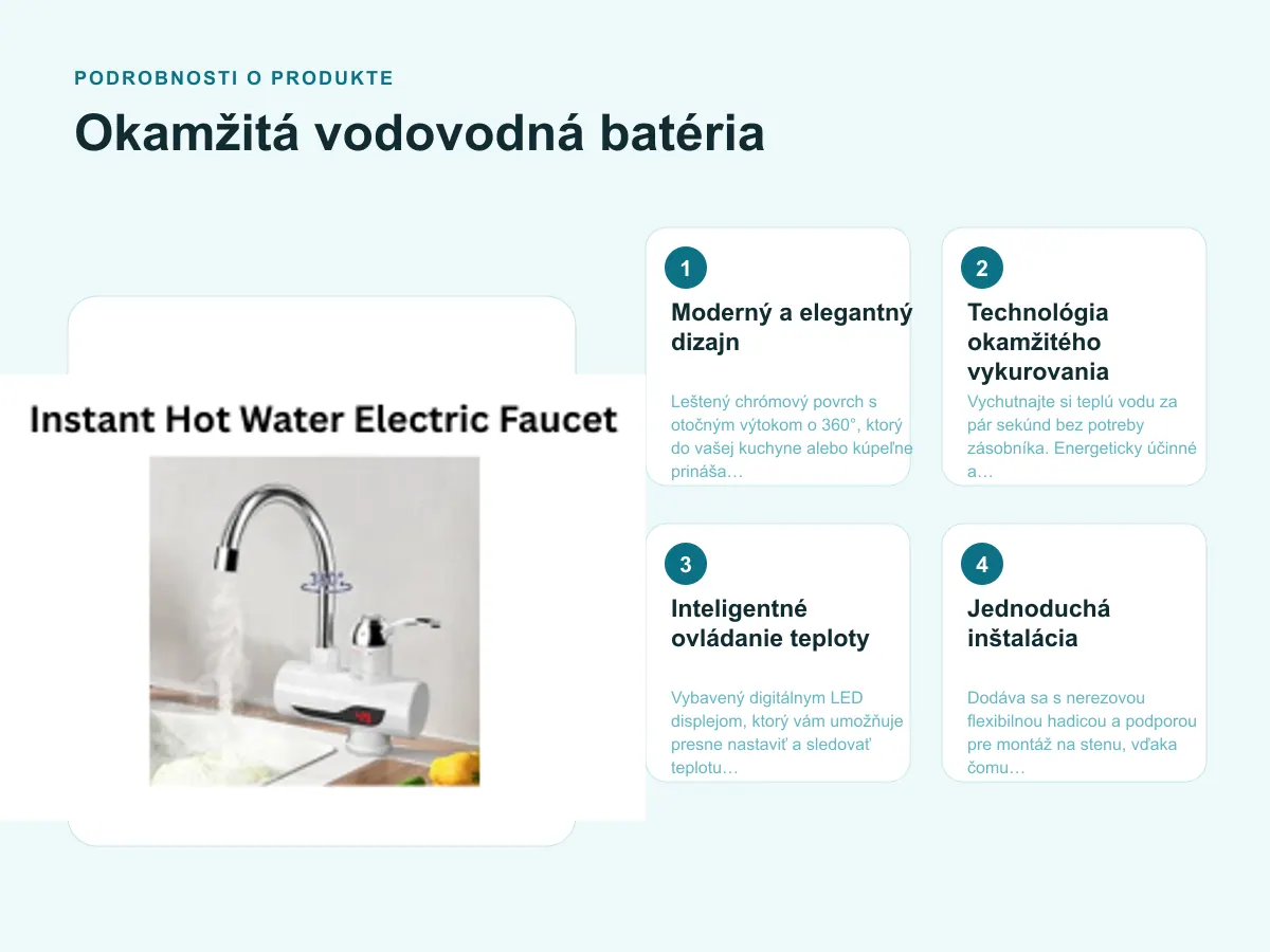 Podrobnosti o produkte: Okamžitá vodovodná batéria