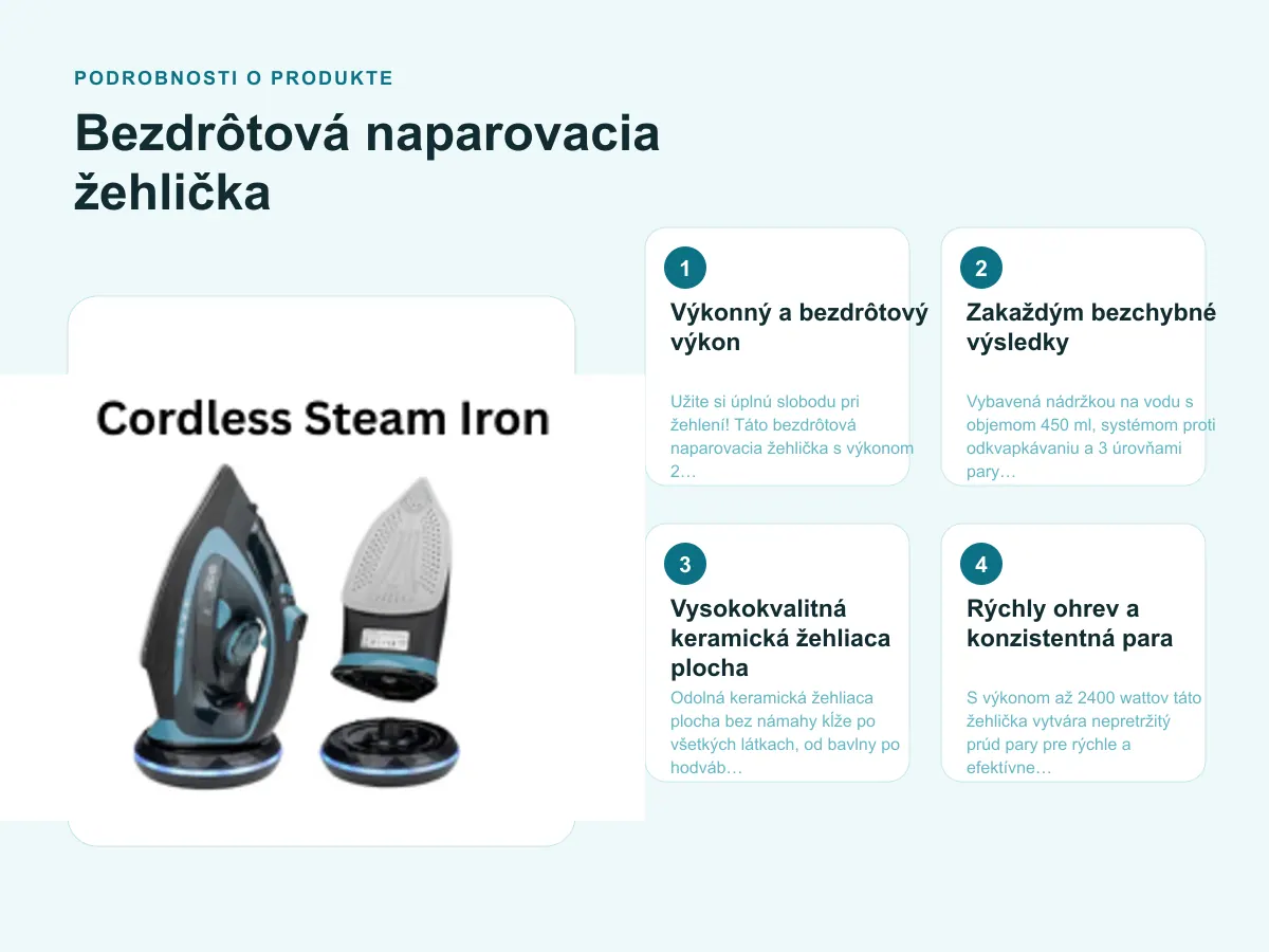 Podrobnosti o produkte: Bezdrôtová naparovacia žehlička