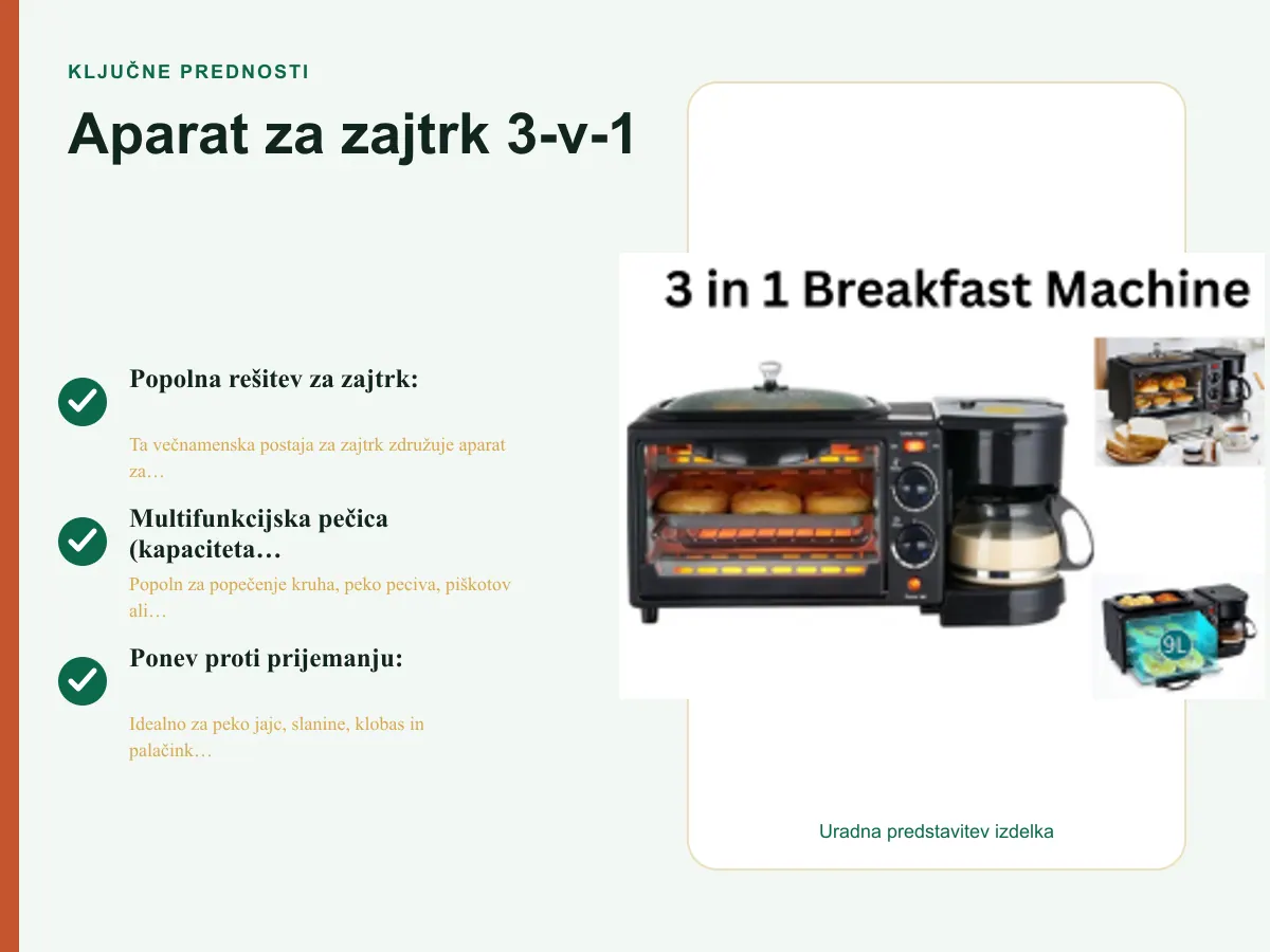 Ključne prednosti: Aparat za zajtrk 3-v-1