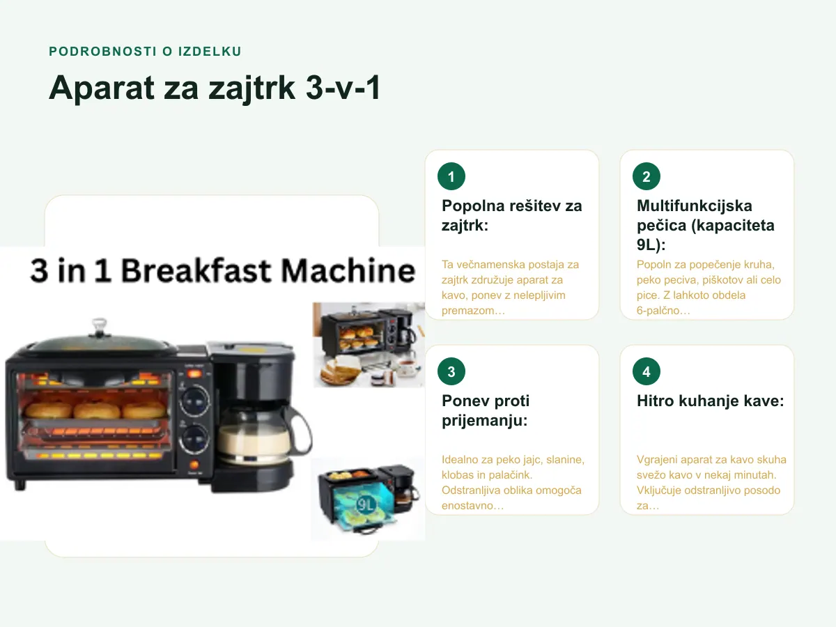 Podrobnosti o izdelku: Aparat za zajtrk 3-v-1