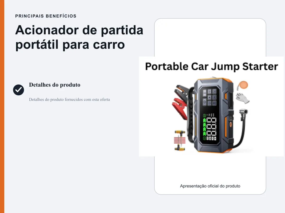 Principais benefícios: Acionador de partida portátil para carro