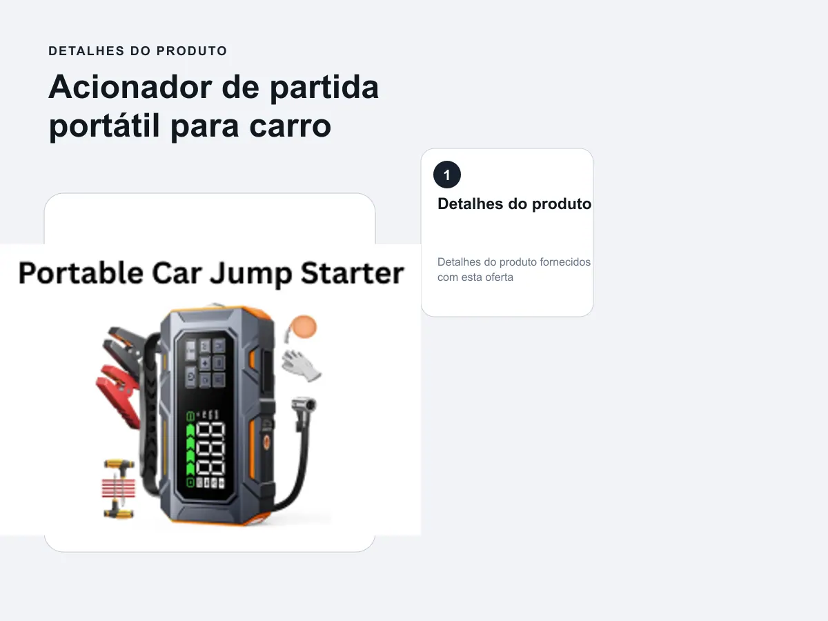 Detalhes do produto: Acionador de partida portátil para carro