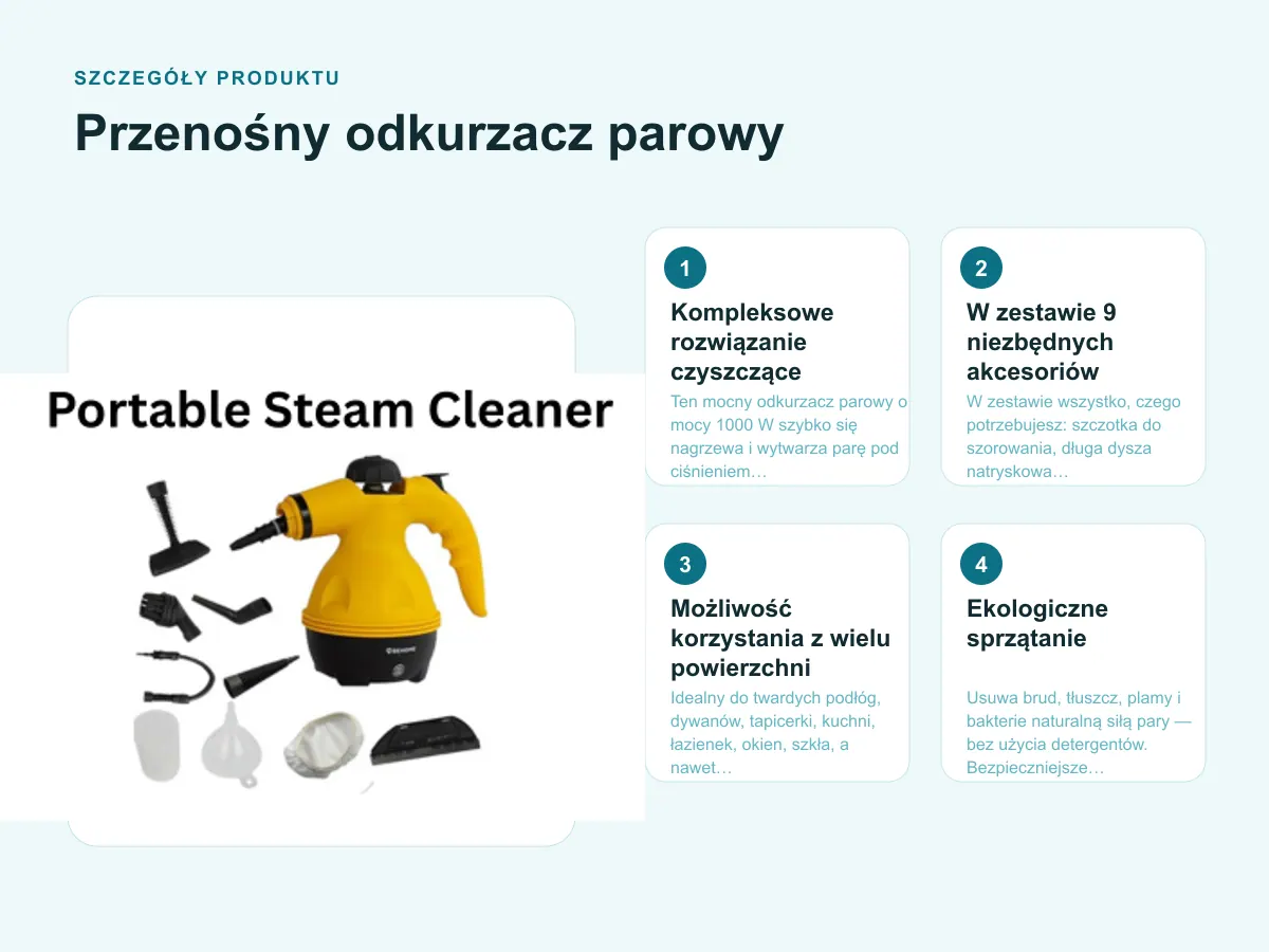 Szczegóły produktu: Przenośny odkurzacz parowy