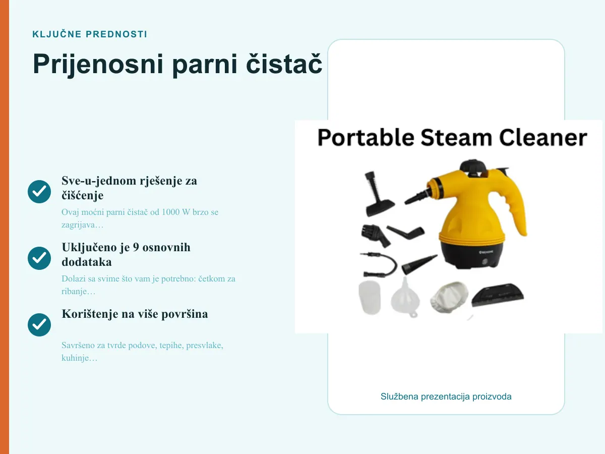 Ključne prednosti: Prijenosni parni čistač