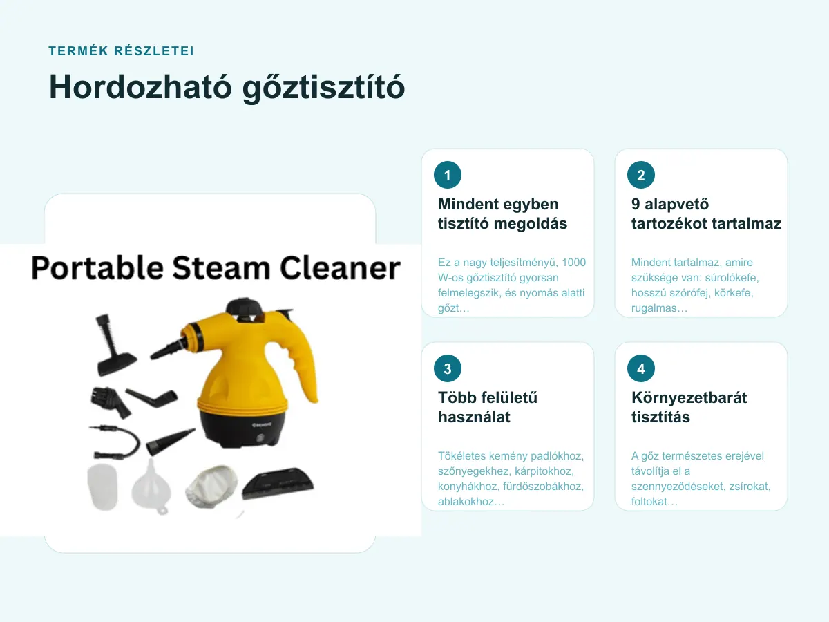 Termék részletei: Hordozható gőztisztító