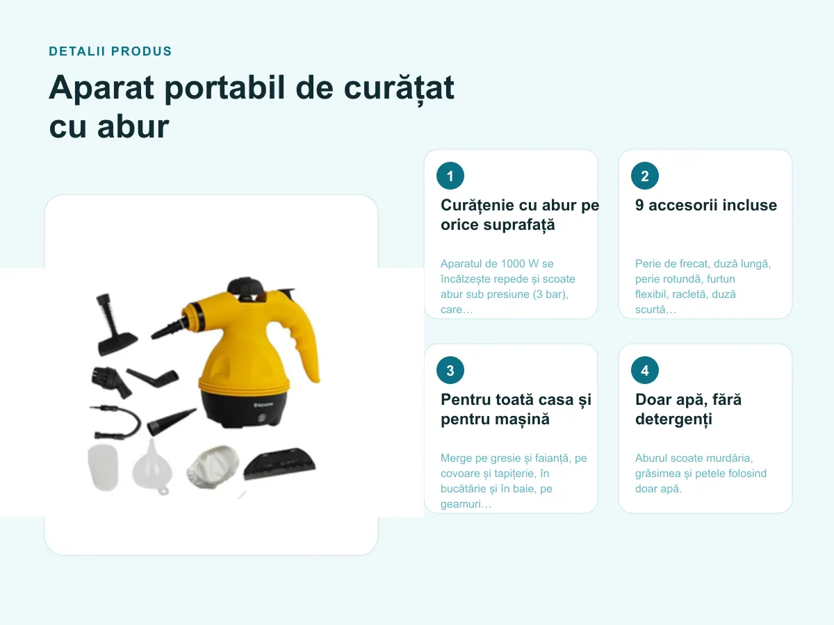 Detalii produs: Aparat portabil de curățat cu abur