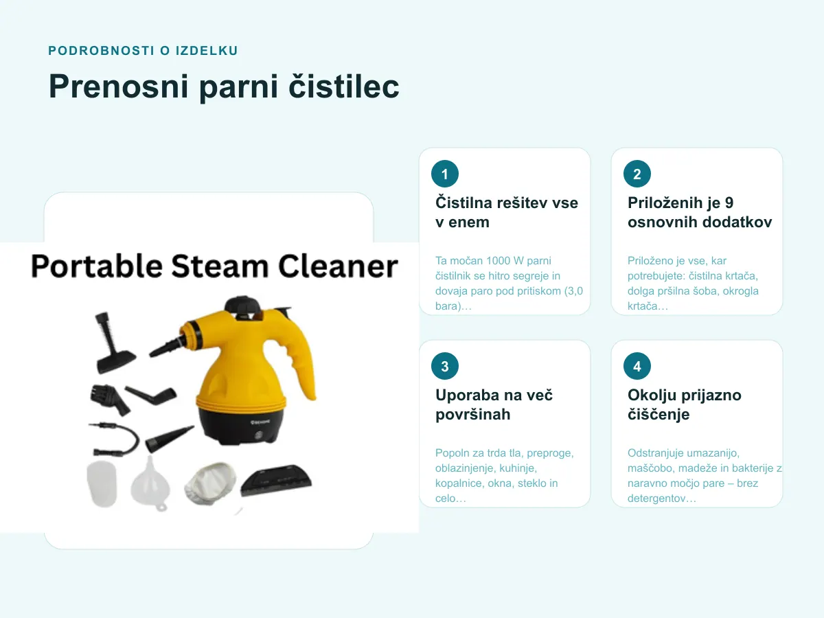 Podrobnosti o izdelku: Prenosni parni čistilec