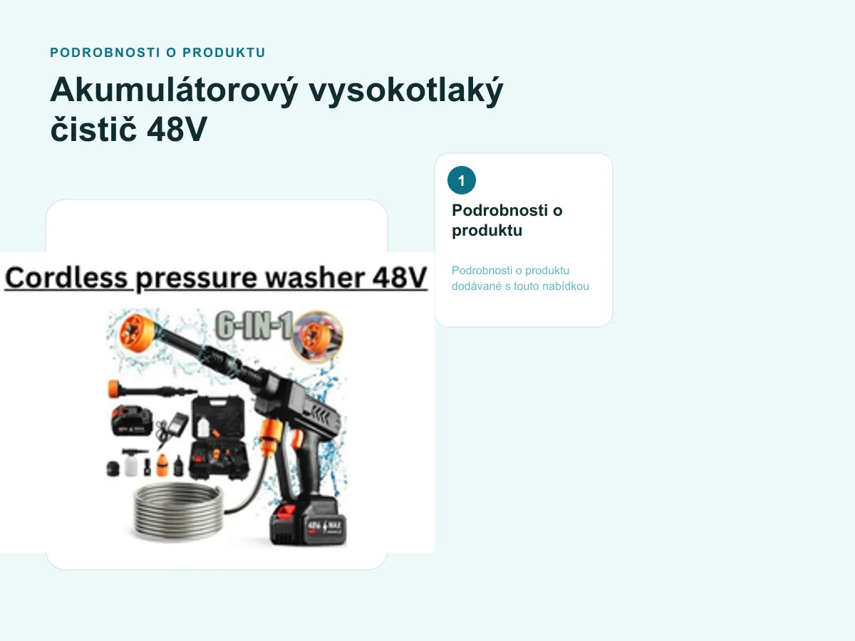 Podrobnosti o produktu: Akumulátorový vysokotlaký čistič 48V