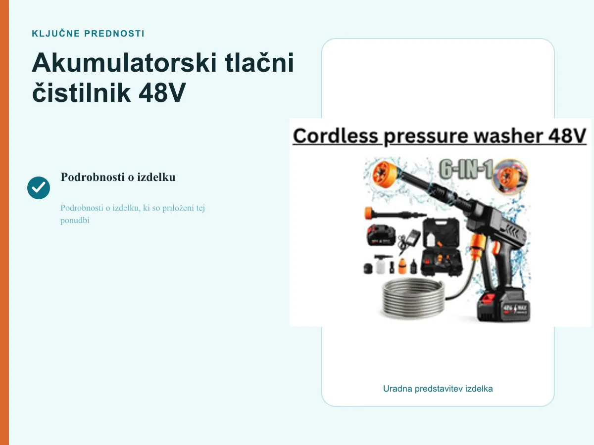 Ključne prednosti: Akumulatorski tlačni čistilnik 48V