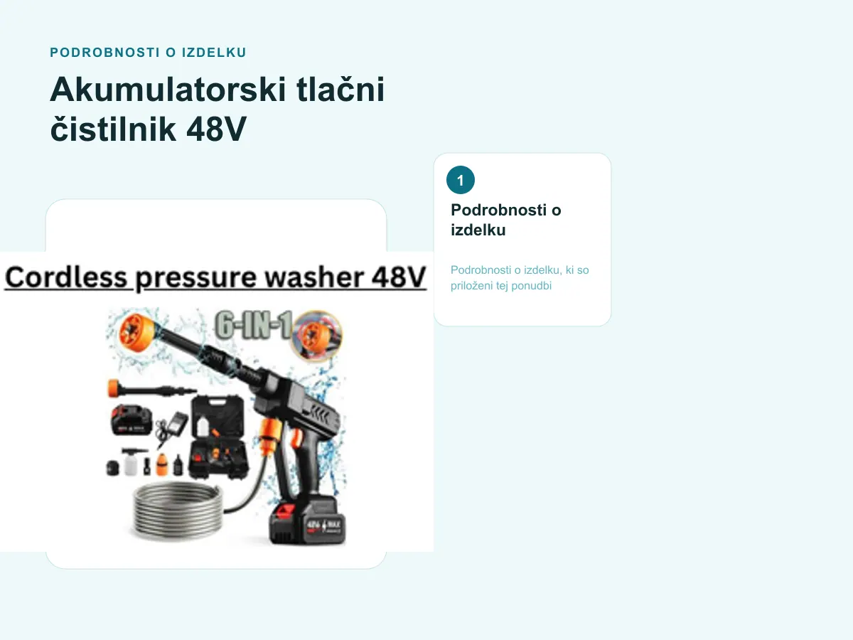 Podrobnosti o izdelku: Akumulatorski tlačni čistilnik 48V