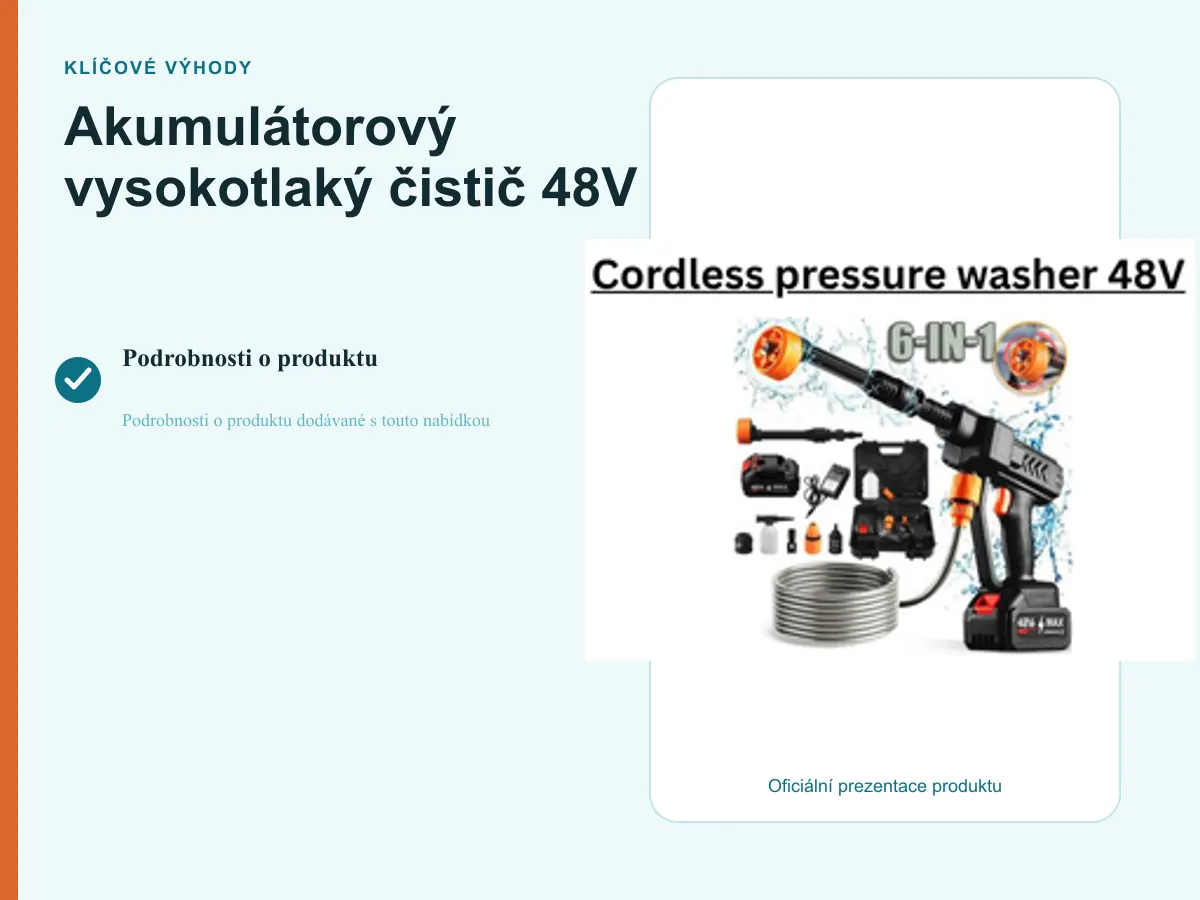 Klíčové výhody: Akumulátorový vysokotlaký čistič 48V