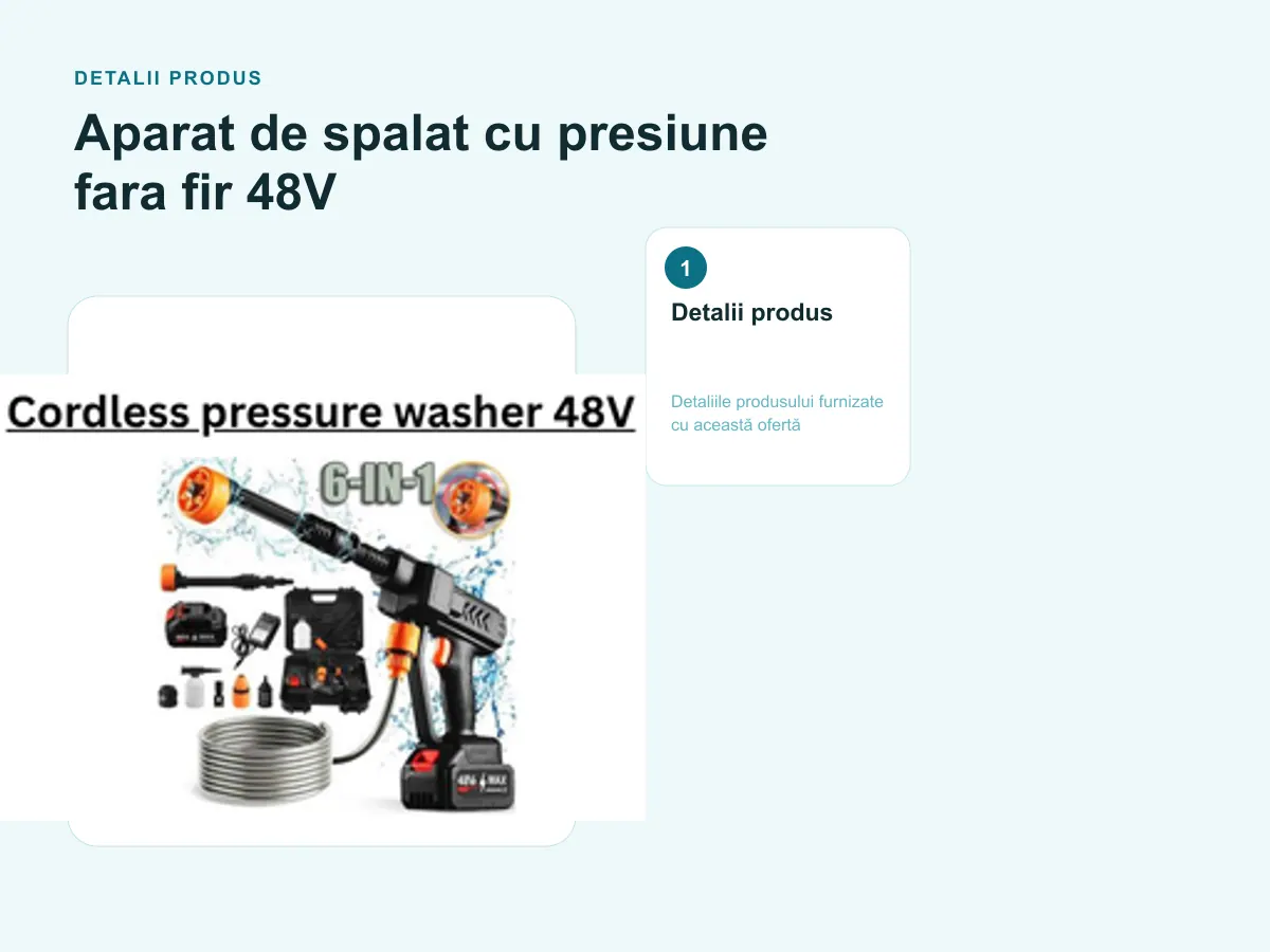 Detalii produs: Aparat de spalat cu presiune fara fir 48V