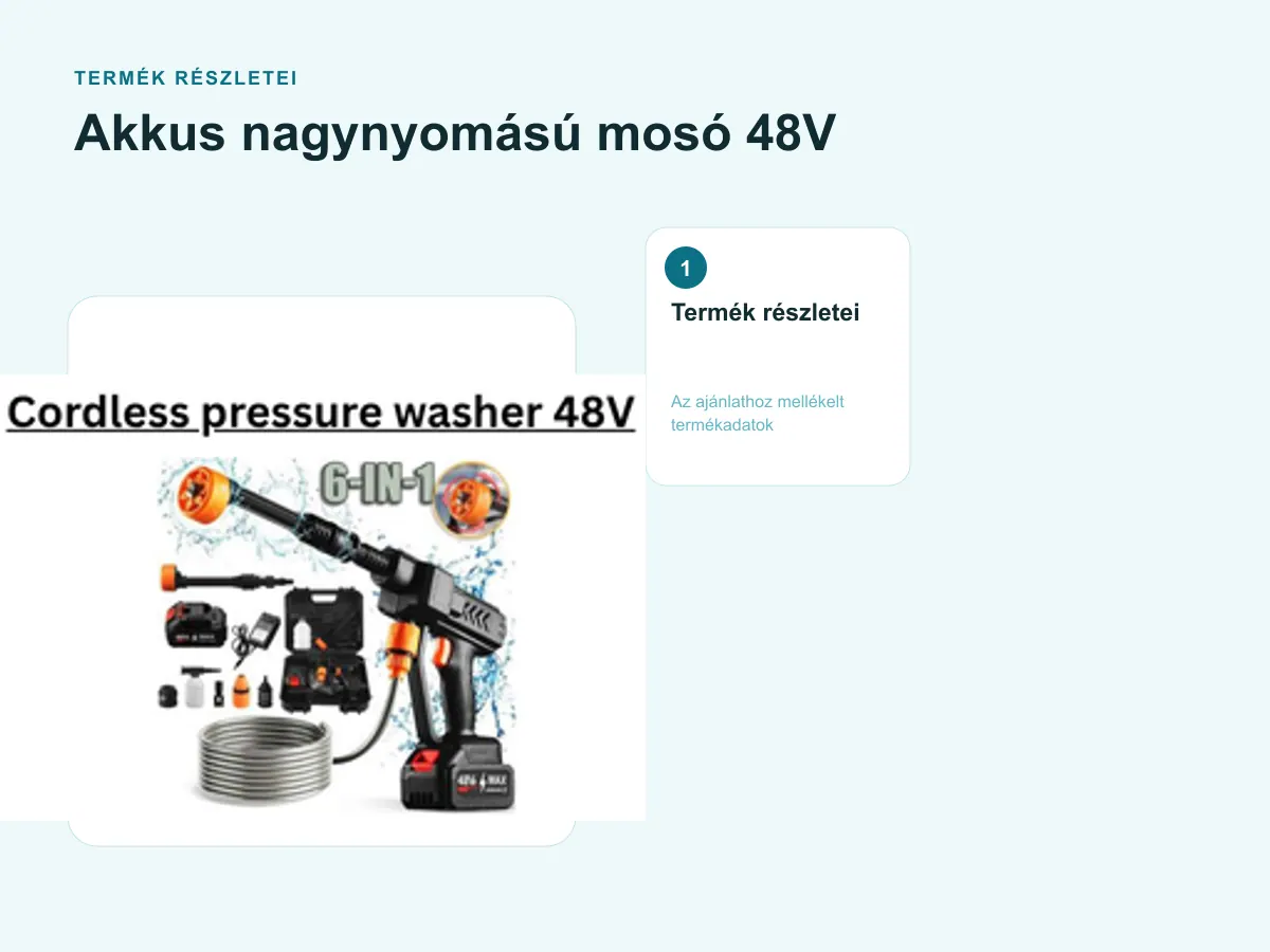 Termék részletei: Akkus nagynyomású mosó 48V