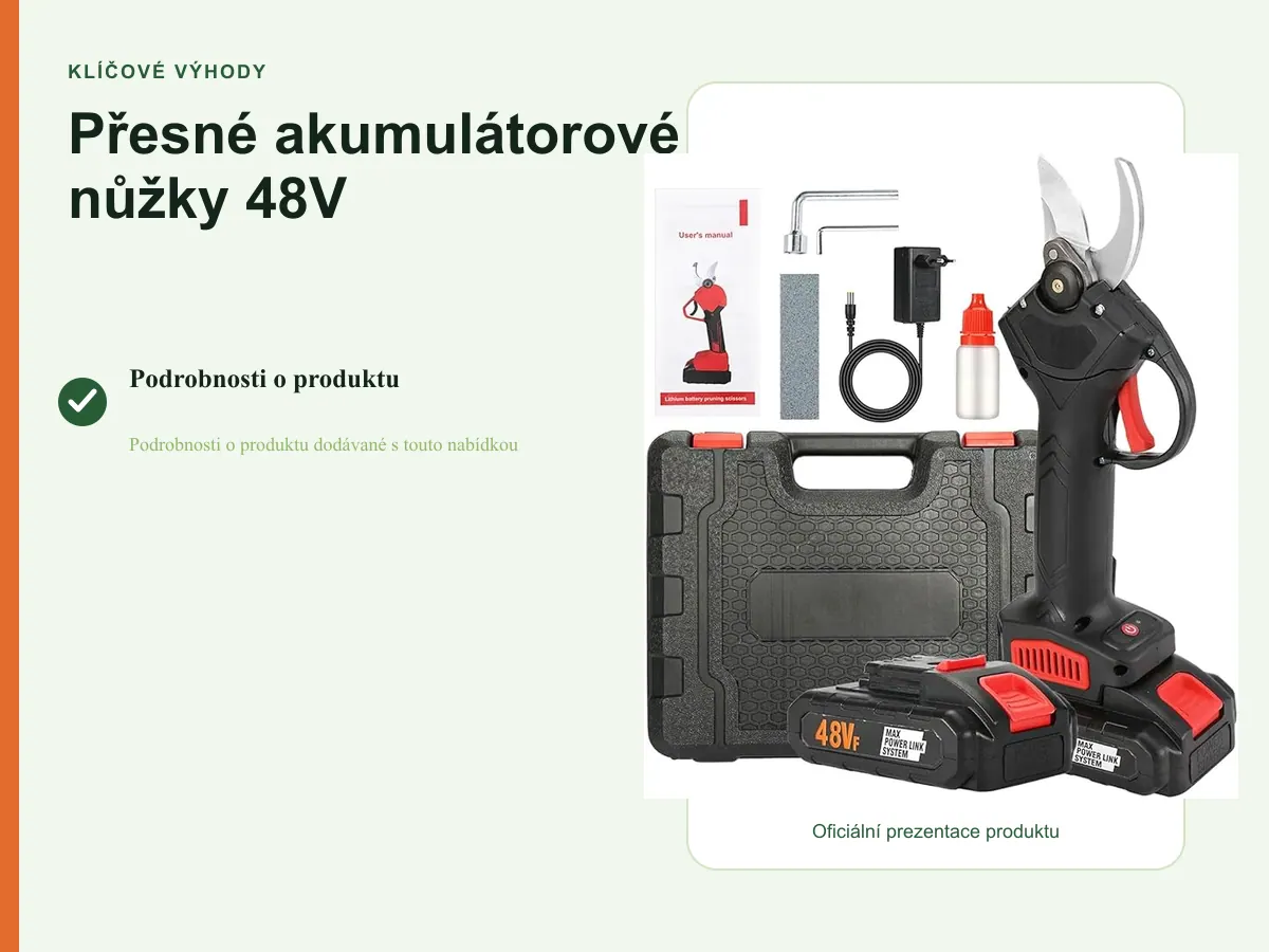 Klíčové výhody: Přesné akumulátorové nůžky 48V