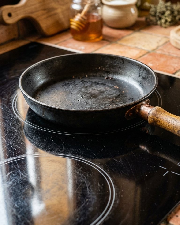 The pan's base on an induction hob, compatible with all hobs