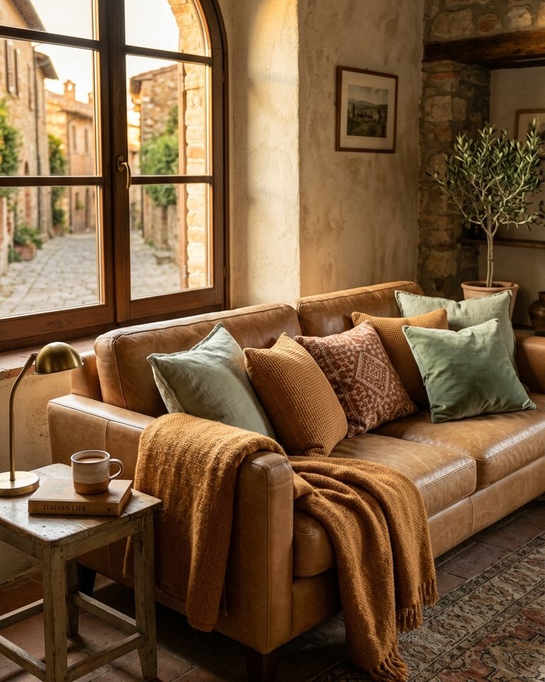 Throws and soft textiles in the warm tones of autumn