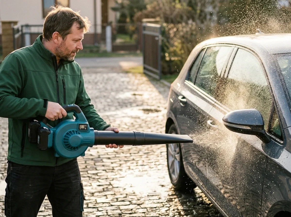 Auto po mytí před garáží