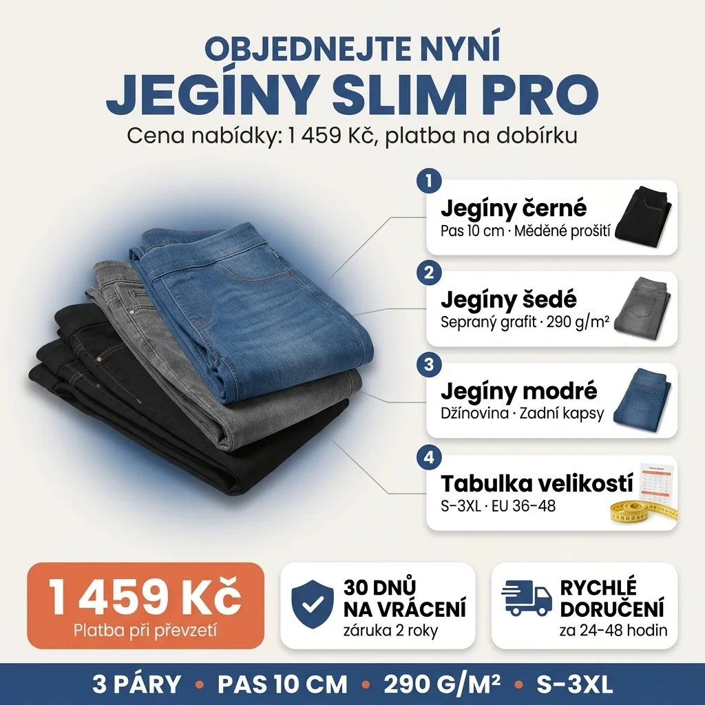 Nabídka jegín slim PRO: 3 páry, černé, šedé a modré, platba při převzetí