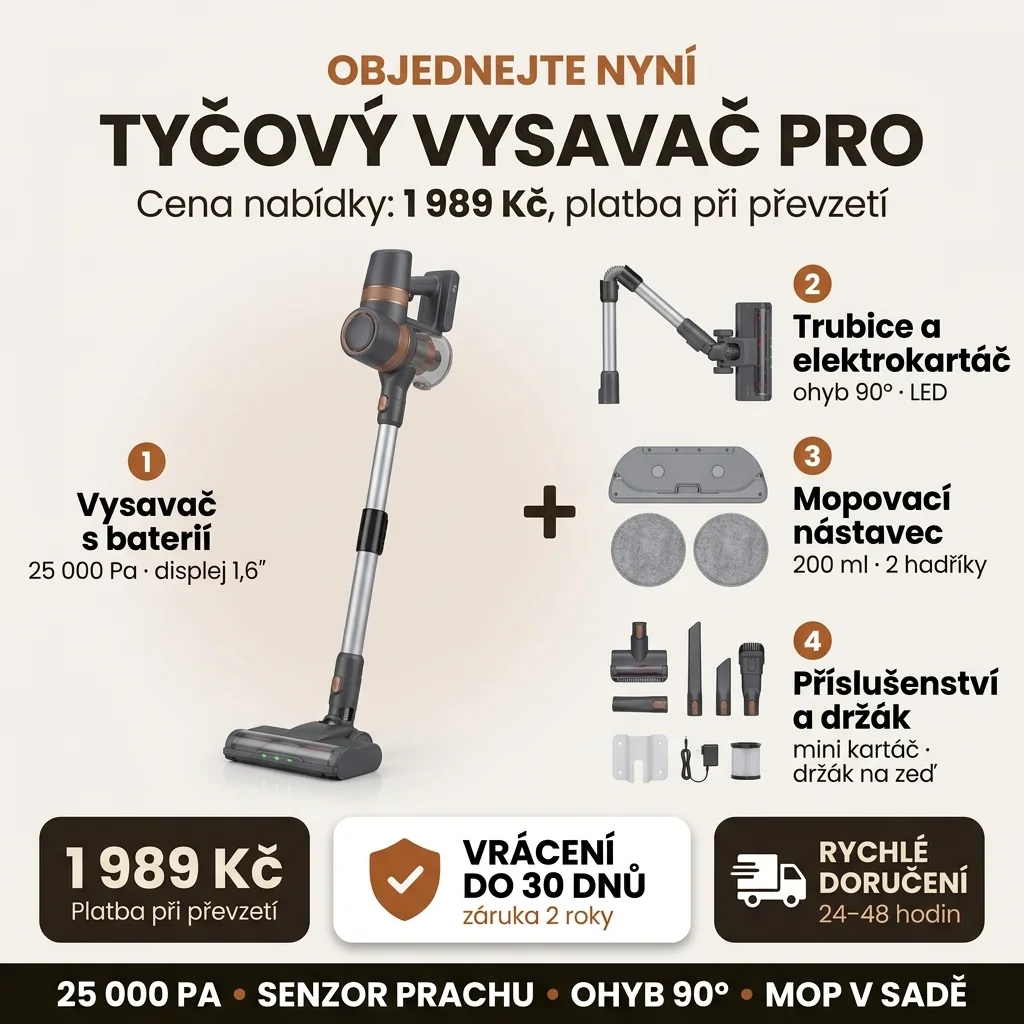 Nabídka Tyčový vysavač PRO: 11dílná sada, 1 989 Kč, dobírka zdarma, vrácení do 30 dnů, doručení za 24–48 hodin