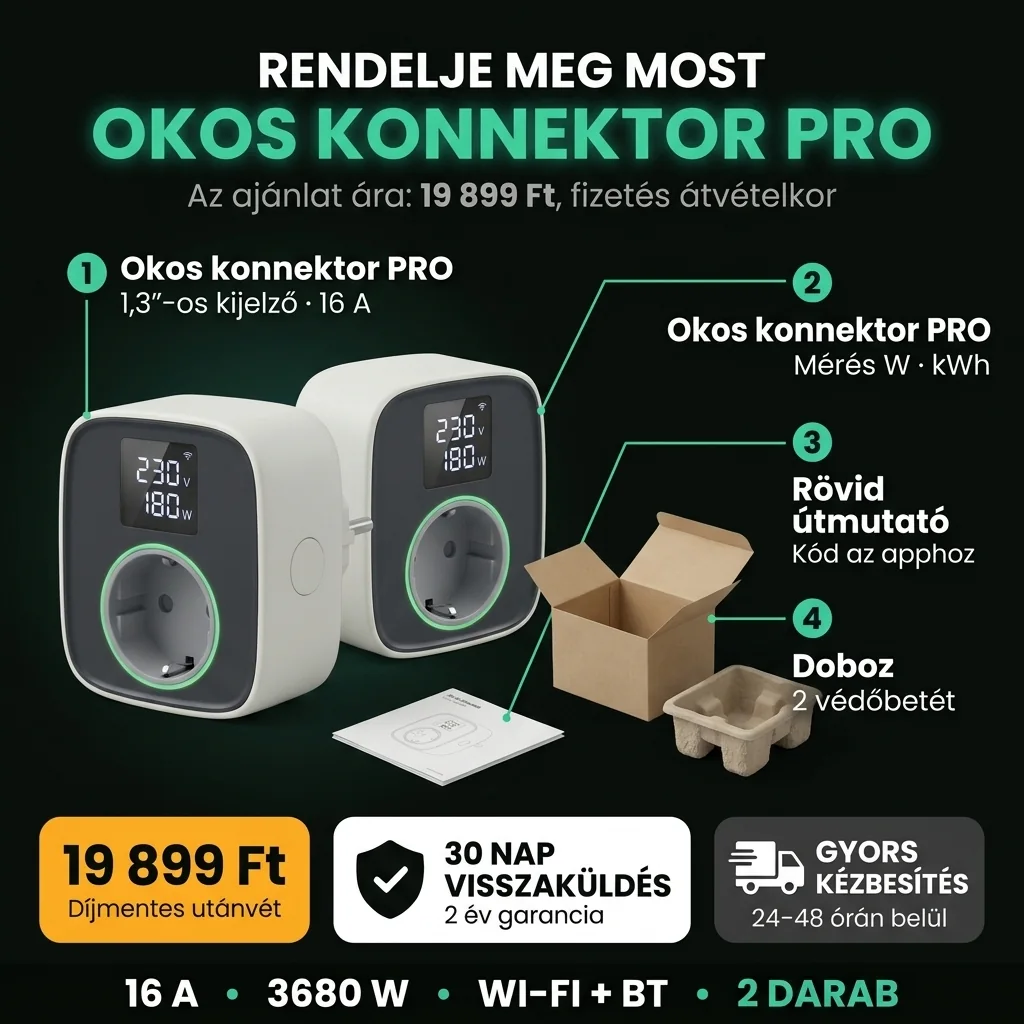 Ajánlat: két Okos konnektor PRO kijelzővel, fizetés átvételkor