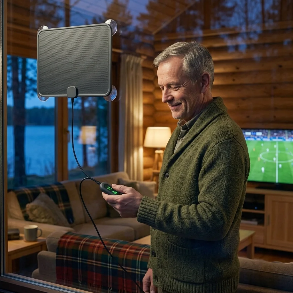 TV-antenna PRO jelerősség-kijelzővel és erősítővel