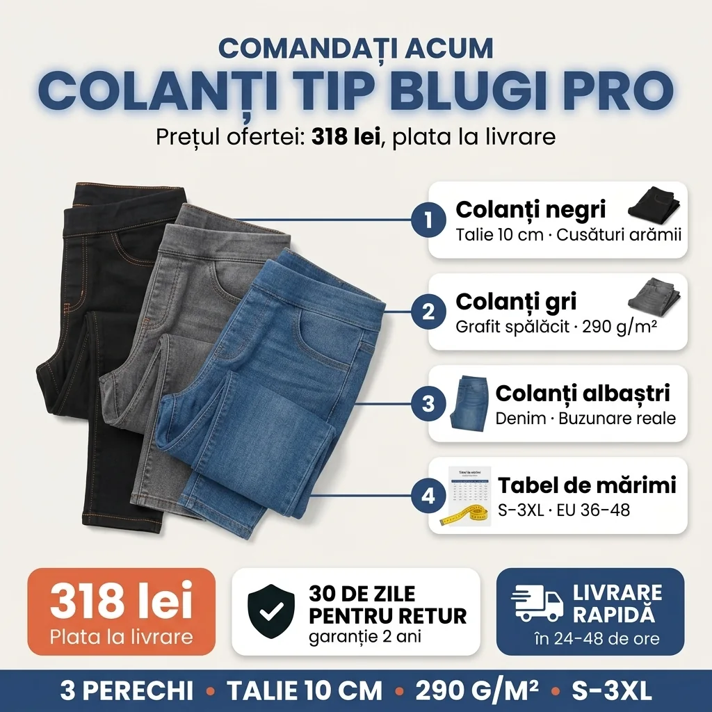 Oferta Colanți tip blugi PRO: 3 perechi, negri, gri și albaștri, plata la livrare
