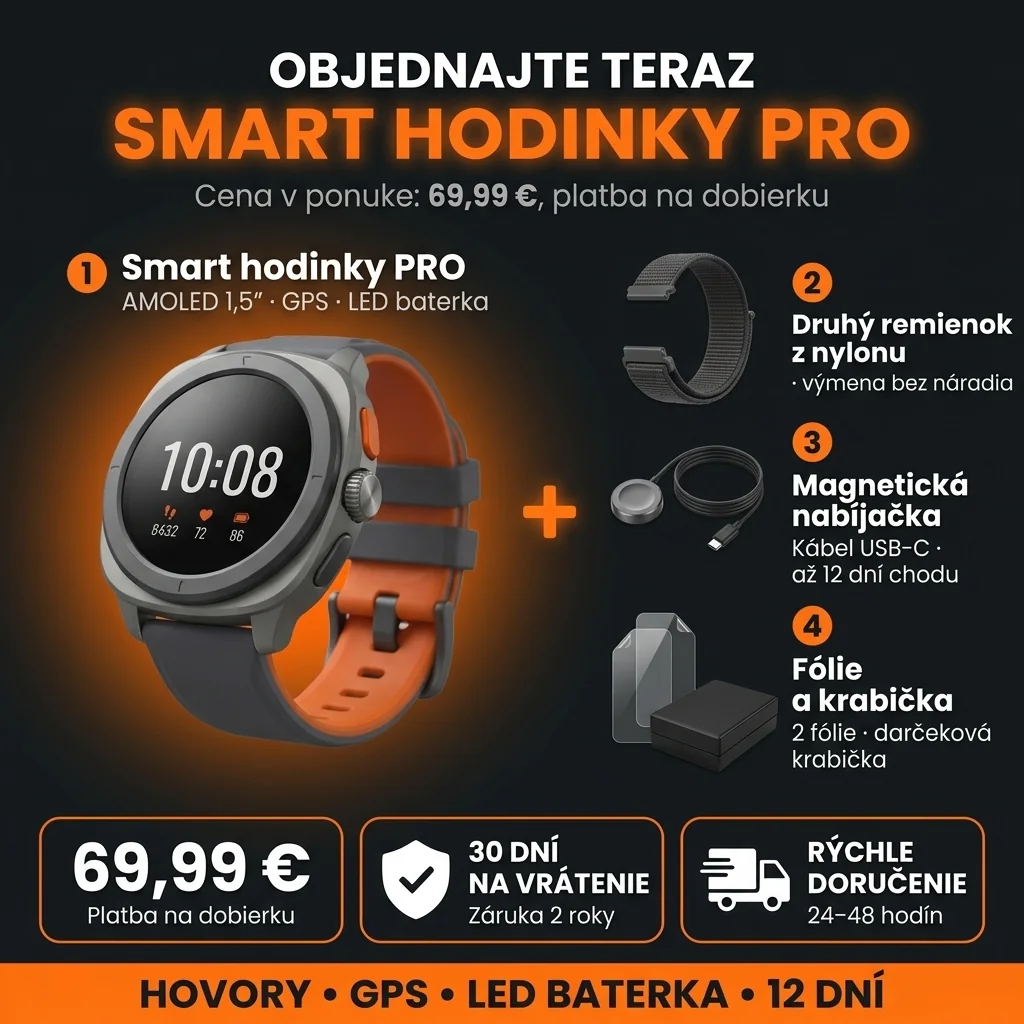 Ponuka Smart hodinky PRO: hodinky, druhý remienok, nabíjačka a krabička, 69,99 €, platba na dobierku