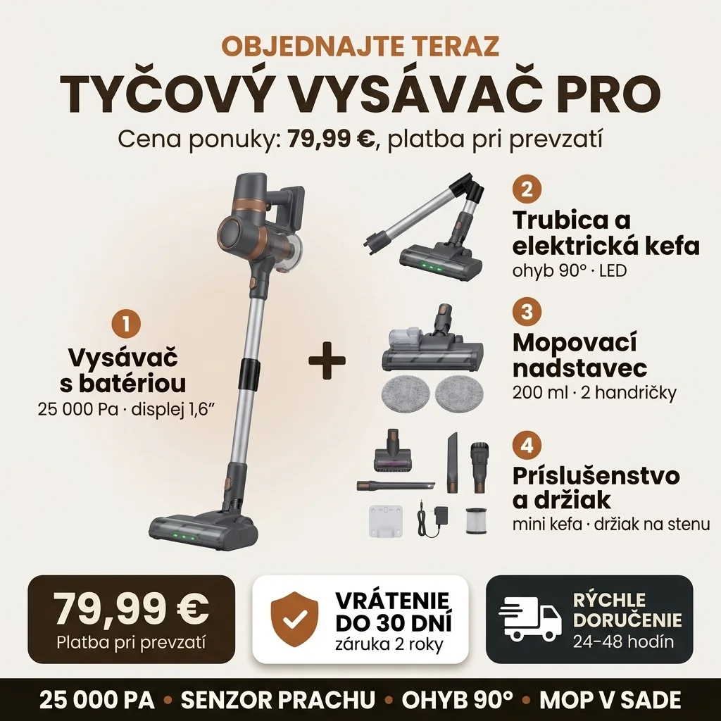 Ponuka Tyčový vysávač PRO: sada 11 kusov, 79,99 €, dobierka bez poplatku, vrátenie do 30 dní, doručenie do 24–48 hodín